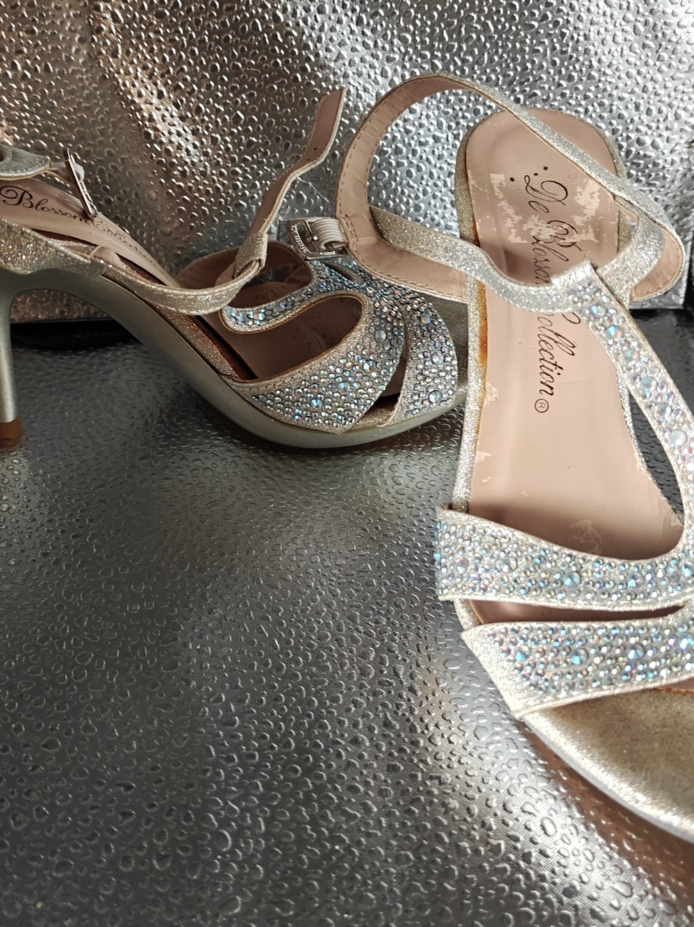 De Blossom Collection Gold Crystal Strap Heels